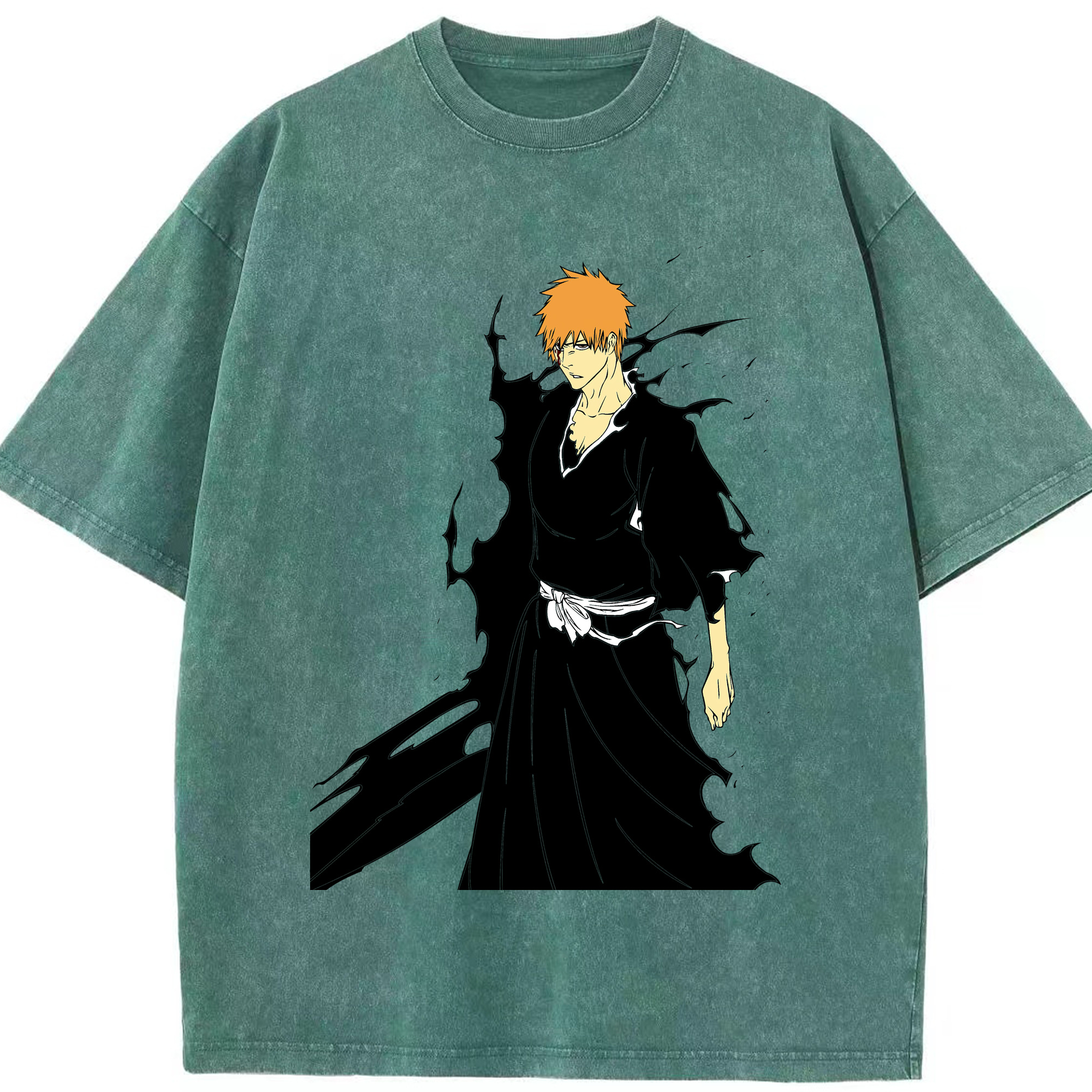 （画像用） ブリーチ 黒崎一護（くろさき いちご）BLEACH Kurosaki Ichigo 綿100% ヴィンテージ風 半袖Tシャツ（フロントプリント）